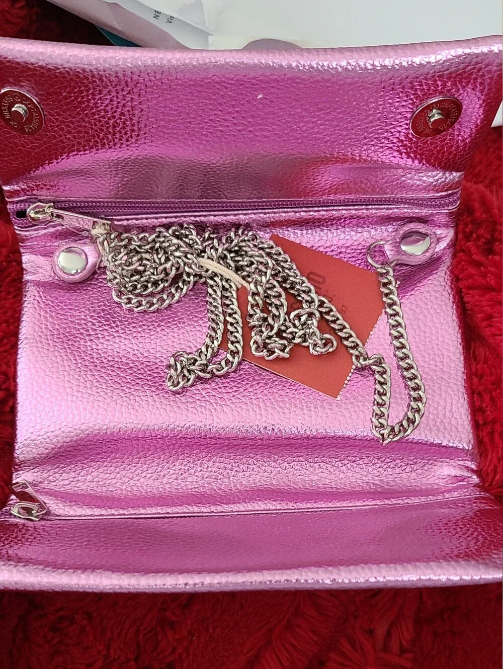 Metallic Light Purple/Pink Tri Fold Crossbody/ Clutch Bag With Removable Strap.